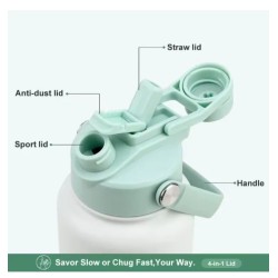 Portable Dog Water Bottle 1L Stainless Steel with Two Bowls and Lid