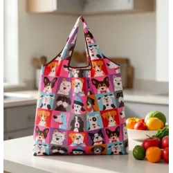Your Happy Dog Foldable Dog Print Tote Bag - Stylish and Spacious