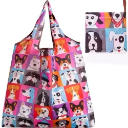 Fold away dog print tote bag