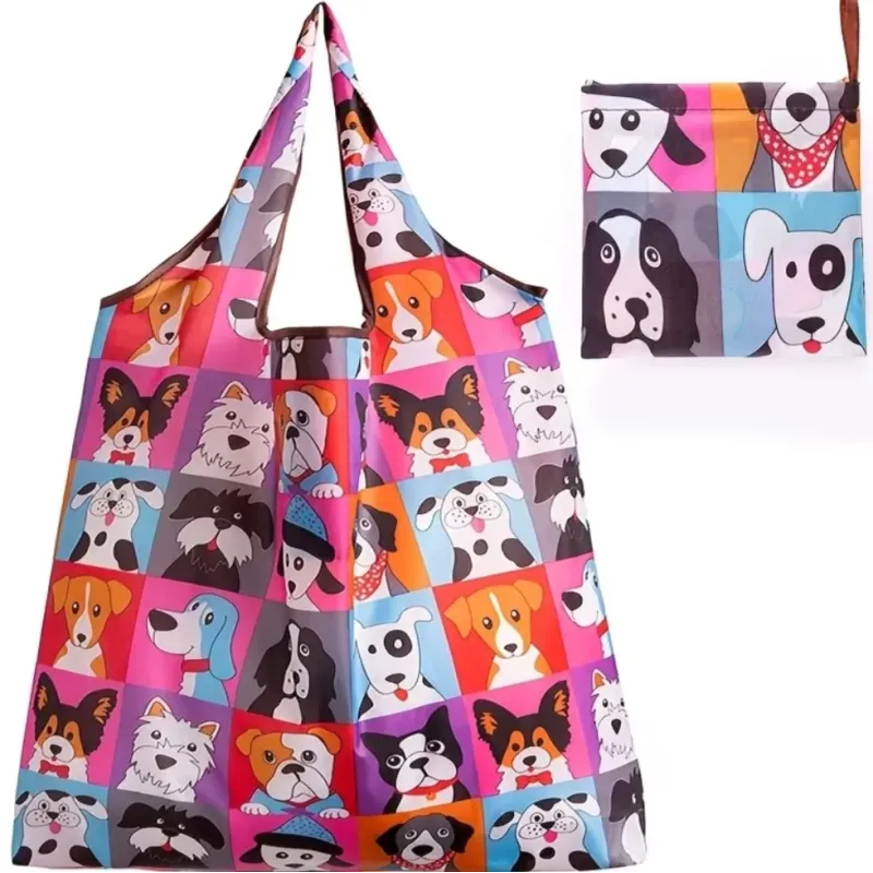 Fold away dog print tote bag